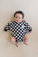 Bubble Romper | Checkered Smiley Black