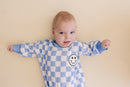 Bubble Romper | Checkered Smiley Blue