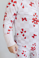 Bamboo Zip Romper | Bows & Candy Cane