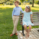 Charlotte Dress in Bay Tree Blue Tweed