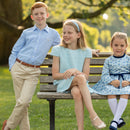 Charlotte Dress in Bay Tree Blue Tweed