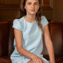 Charlotte Dress in Bay Tree Blue Tweed