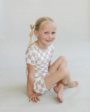 Bamboo Two Piece Shorts Set | Latte Checkered