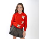 3 Bows on Crew Neck Sweater – Red Knit Girls Top