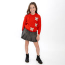 3 Bows on Crew Neck Sweater – Red Knit Girls Top