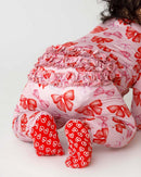 Red & Pink Bow Ruffled Zippered Footie | Bamboo Baby Sleeper