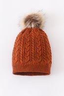 Rust cable knit pom pom beanie hat baby toddler adult