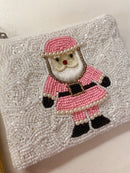 Beaded Santa Coin Purse – Gold or Pink (4" x 5") | Christmas Accessories