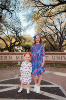 SMU White Mustang 3/4 Sleeve Pocket Twirl Dress