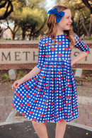 SMU Plaid Mustang 3/4 Sleeve Pocket Twirl Dress