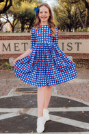 SMU Plaid Mustang 3/4 Sleeve Pocket Twirl Dress