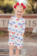 SMU White Mustang 3/4 Sleeve Pocket Twirl Dress