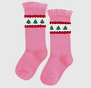 Pink tree lace top knee high socks