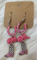 Pink Cowgirl Boot & Horseshoe Earrings | Western Boutique Earrings for Women & Teens | Cowgirl Jewelry | Bossier City, LA
