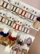 Gold Star Post + Brown Glitter Football Earrings