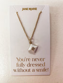 Andie Necklace – White Enamel Diamond Charm with Crystal Accent (16" + 3" Ext)