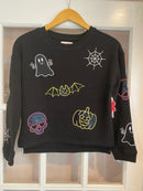 Spooky Appliqué Top-Glitter Halloween Long Sleeve