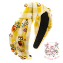 Plaid Carrot and Bunny Rhinestone Headband