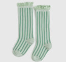 Mint striped scalloped knee high socks
