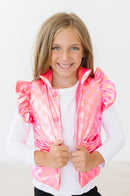 Neon Pink Checker Puffer Vest