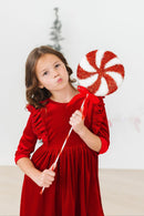 Red Velvet Ruffle Twirl Dress