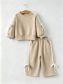 Girls Pink Bow Trim Sweatshirt and Pants Set