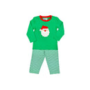 Hazel Blue Green Stripe Pant Set with Santa Applique
