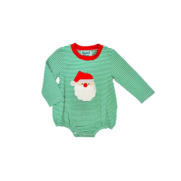Hazel Blue Green Stripe Bubble with Santa Applique