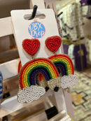 Rainbow Pencil Seed Beaded Earrings | Teacher Rainbow Statement Earrings | Bossier City, LA