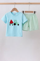 Blue watermelon truck seersucker shorts set