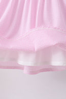 Pink seersucker animal smocked ruffle shorts set