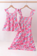 Pink floral smocked ruffle mom&me tiered dress