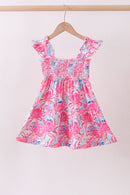 Pink floral smocked ruffle mom&me tiered dress