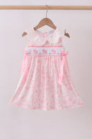 Pink bunny smocked lace collar dress