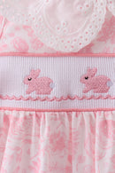 Pink bunny smocked lace collar dress