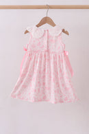 Pink bunny smocked lace collar dress