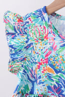 Blue floral print ruffle bloomer set