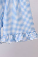 Blue character fireworks embroidery gingham ruffle shorts set