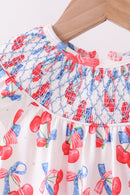 Blue cherry smocked bloomer set