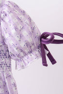 Lavender floral smocked ruffle bubble