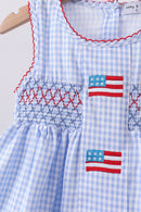 Blue flag smocked woven gingham ruffle shorts set