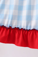 Blue America embroidery gingham ruffle dress