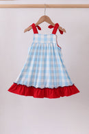 Blue America embroidery gingham ruffle dress