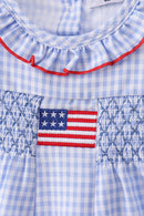 Blue flag smocked ruffle bubble