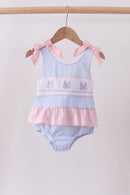 Blue stripe seersucker crab embroidery swimsuit