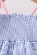 Blue Stripe Bow Smocked Ruffle Shorts Set