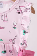 Pink golf print ruffle bubble