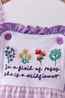 Purple floral embroidery gingham ruffle bubble