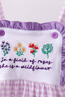 Purple floral embroidery gingham ruffle shorts set