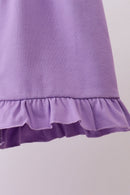 Purple floral embroidery gingham ruffle shorts set